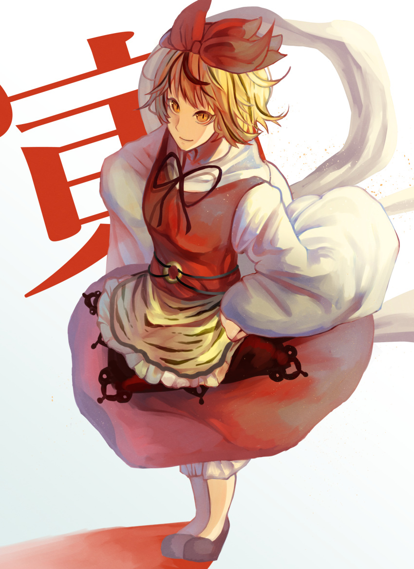 1girl, absurdres, blonde_hair, bloomers, bow, closed_mouth, full_body, hair_bow