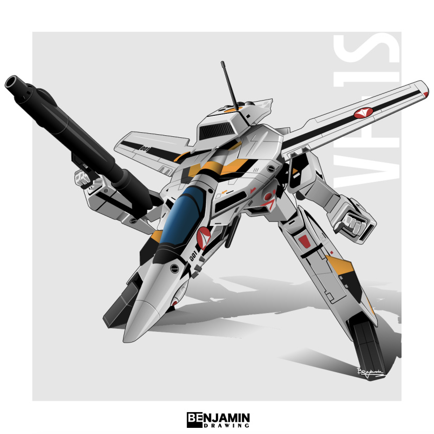 artist_name, benjamin_(user_scjv3278), choujikuu_yousai_macross, gerwalk, gun, gunpod, highres, holding