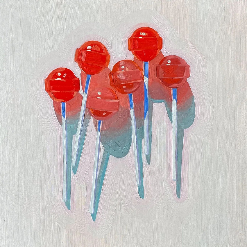 candy, english_commentary, food, grey_background, highres, leah_gardner, lollipop, no_humans
