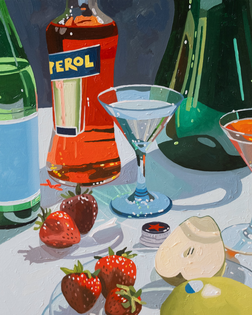 absurdres, alcohol, bottle, cocktail_glass, cup, drink, drinking_glass, english_commentary