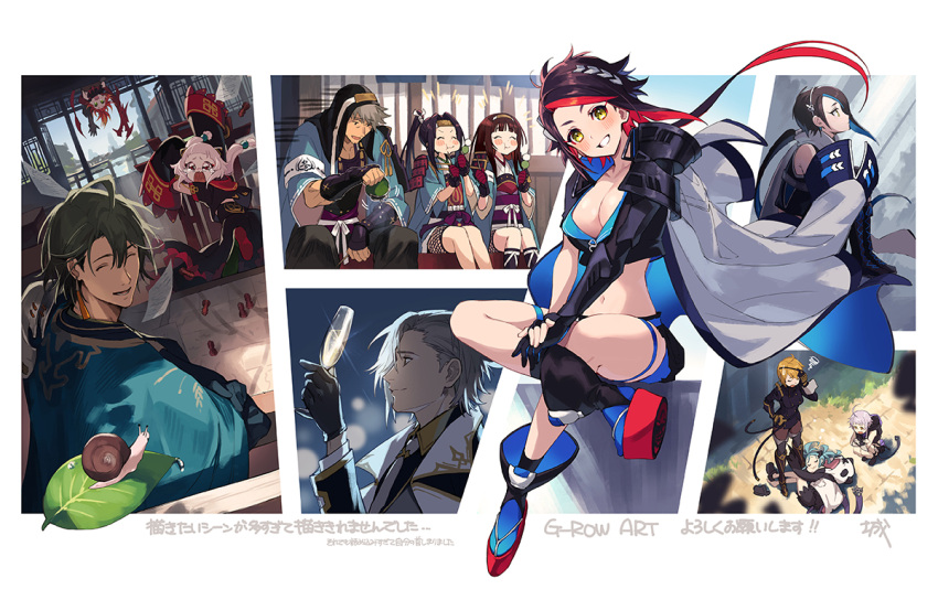 3boys, 6+girls, :d, ahoge, amane_(ta_ga_tame_no_alchemist), artist_name, azami_(ta_ga_tame_no_alchemist), black_gloves