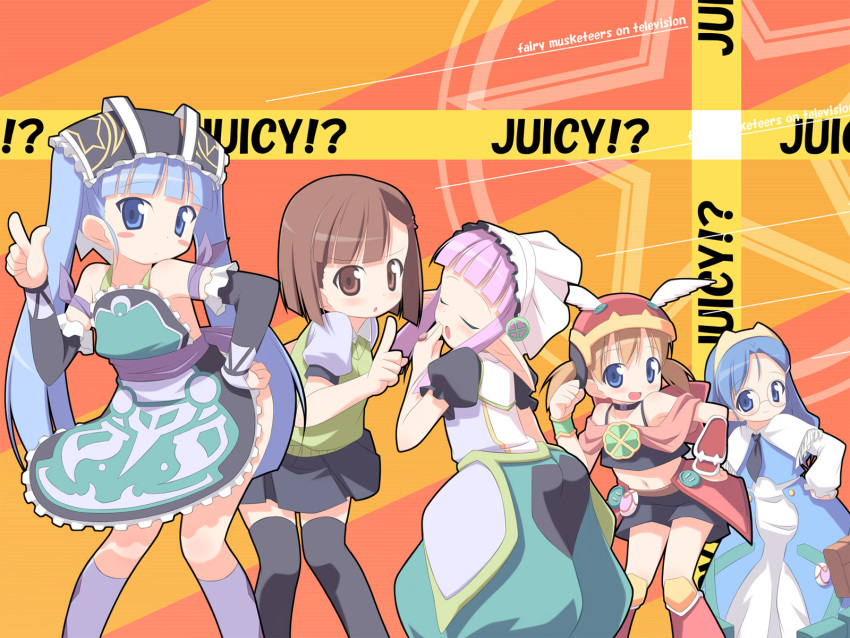 broccoli, everyone, ga_rune_pose, galaxy_angel, galaxy_angel_rune, gretel, highres, ibara-hime, kagura_yuuki, kinoshita_ringo, otogi-jushi_akazukin, otogi_juushi_akazukin, parody, shirayuki-hime, thighhighs, wallpaper