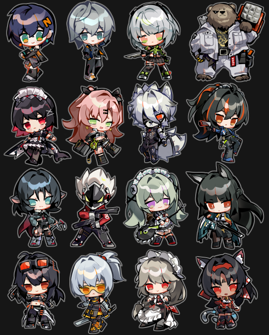 4boys, 6+girls, alexandrina_sebastiane, anby_demara, animal_ear_fluff, animal_ears, belle_(zenless_zone_zero), ben_bigger, billy_kid, black_hair, black_jacket, black_skirt, blue_hair, brown_eyes, cat_ears, cat_girl, cat_tail, chainsaw, chibi, closed_mouth, corin_wickes, earrings, ellen_joe, facial_mark, fins, fish_tail, forehead_mark, fox_ears, fox_girl, full_body, goggles, goggles_on_head, grace_howard, grape_(pixiv27523889), green_eyes, green_hair, green_jacket, grey_hair, gun, hair_between_eyes, hair_ornament, hairclip, holding, holding_chainsaw, holding_gun, holding_sword, holding_weapon, hoshimi_miyabi, jacket, jane_doe_(zenless_zone_zero), jewelry, katana, light_brown_hair, looking_at_viewer, maid, maid_headdress, mask, mouse_ears, mouse_girl, multicolored_hair, multiple_boys, multiple_girls, nekomiya_mana, nicole_demara, open_mouth, orange_eyes, orange_hair, parted_bangs, pink_hair, police, police_uniform, policewoman, ponytail, red_eyes, red_jacket, redhead, shark_girl, shark_tail, sidelocks, simple_background, skirt, smile, soldier_11_(zenless_zone_zero), streaked_hair, sword, tail, two-tone_hair, violet_eyes, von_lycaon, weapon, white_hair, wise_(zenless_zone_zero), yellow_eyes, zenless_zone_zero, zhu_yuan