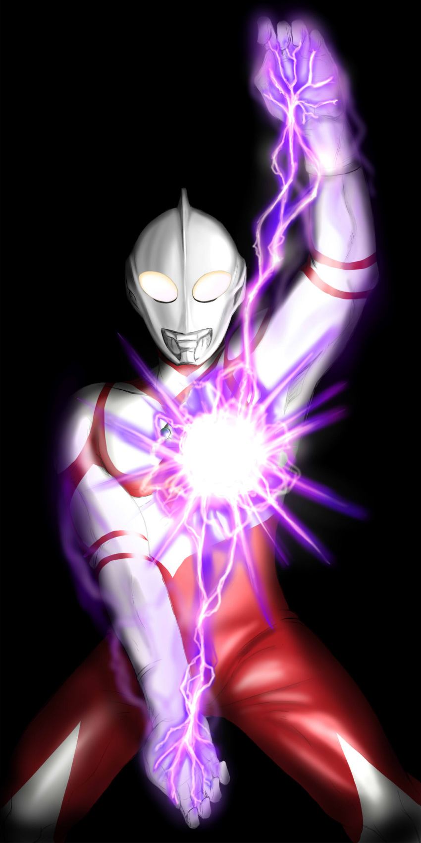 1boy, absurdres, alien, arm_up, black_background, color_timer, colored_skin, commentary_request