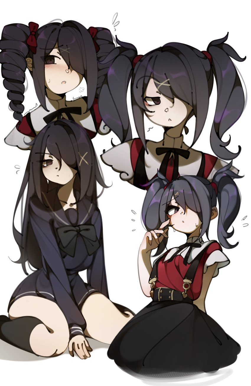 1girl, absurdres, ame-chan_(needy_girl_overdose), black_eyes, black_hair, black_ribbon, black_serafuku, black_skirt