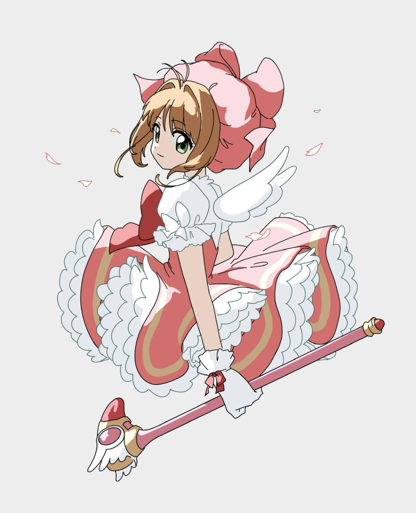1girl, bow, bowtie, brown_hair, cardcaptor_sakura, cropped_legs, dress, frilled_dress