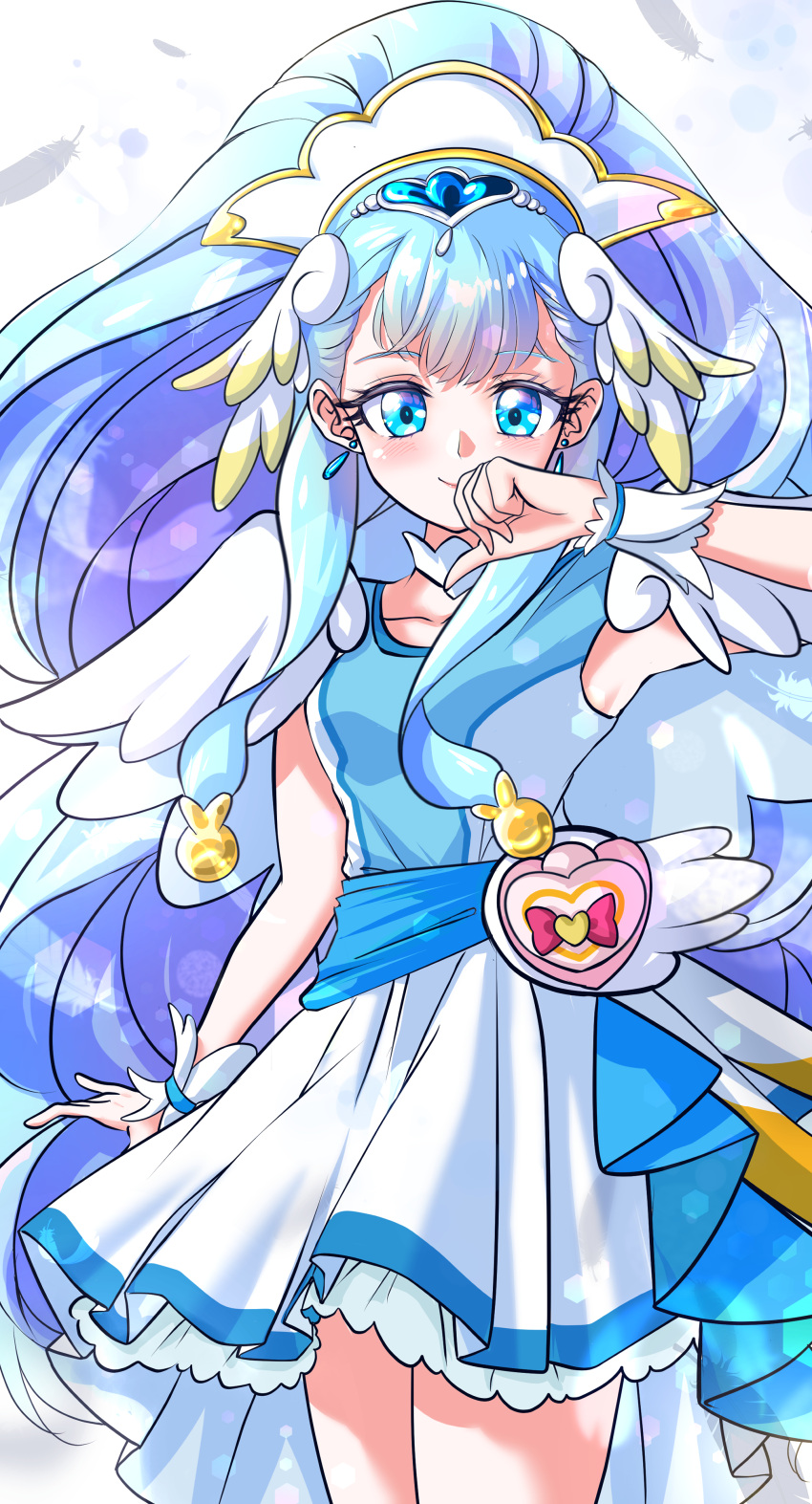 1girl, absurdres, blue_eyes, blue_hair, blue_wrist_cuffs, blush, boots, breasts