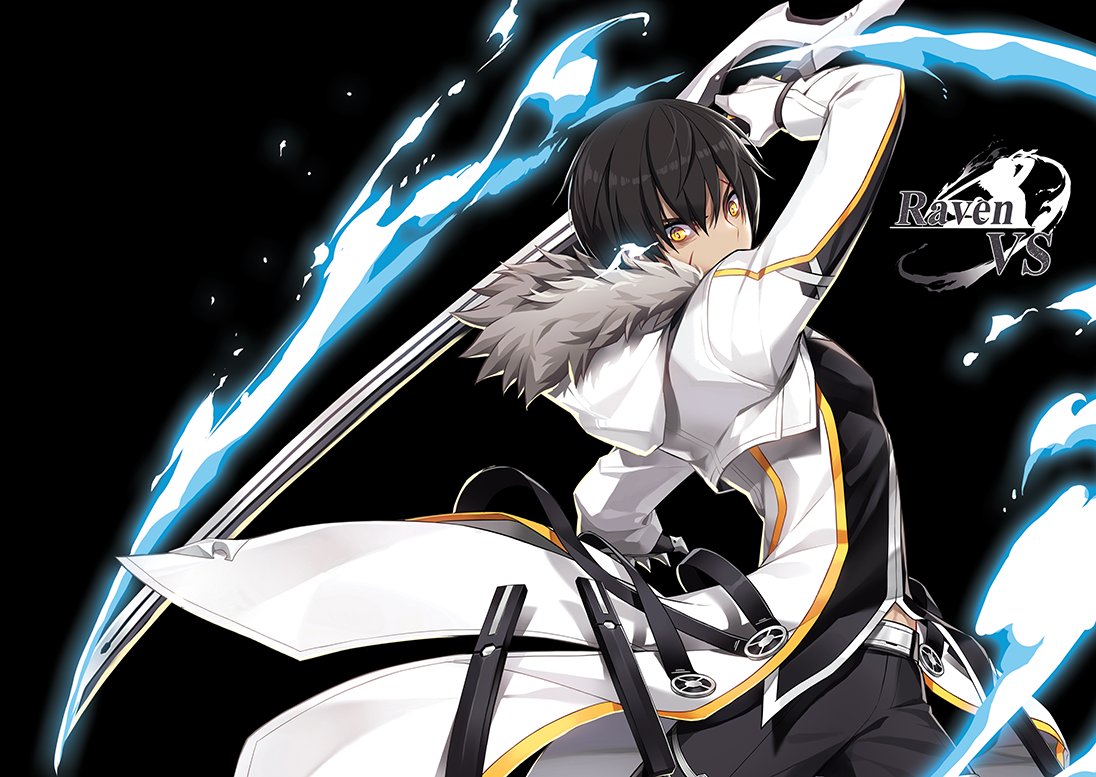 1boy, black_hair, black_pants, blade_master_(elsword), coat, dark-skinned_male, dark_skin, elsword