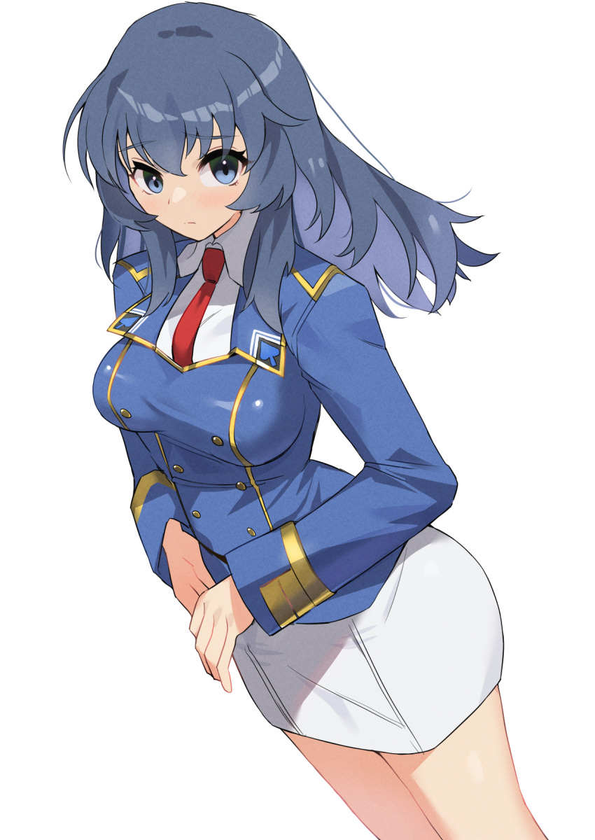 1girl, blaze_(blazeillust), blue_eyes, blue_hair, blue_jacket, collared_shirt, eclair_(girls_und_panzer), girls_und_panzer