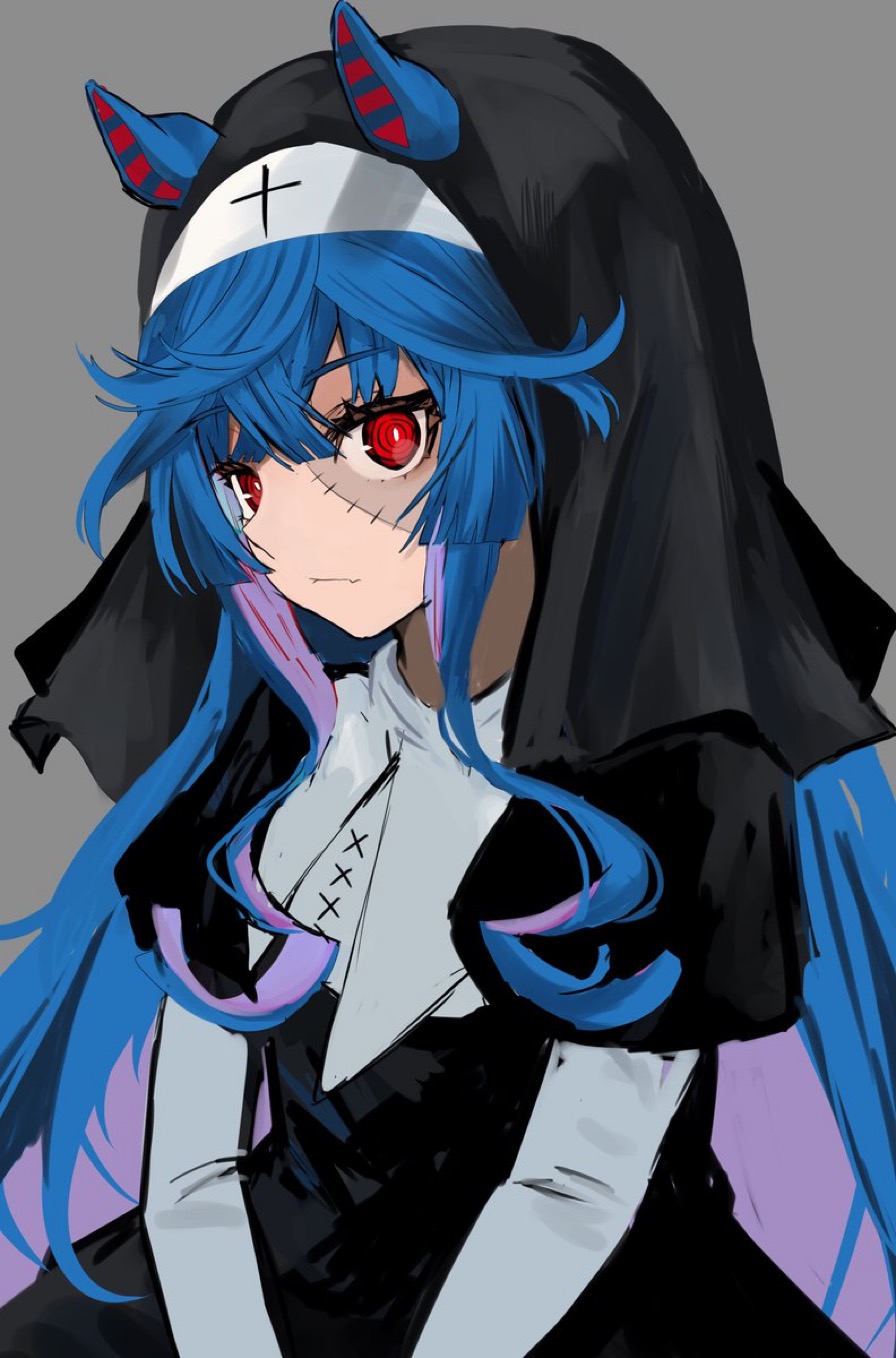 1girl, animal_ears, black_dress, black_hat, blue_hair, closed_mouth, colored_inner_hair, commentary