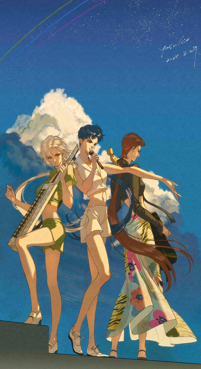 3girls, absurdres, androgynous, bishoujo_senshi_sailor_moon, bishoujo_senshi_sailor_moon_stars, black_hair, black_shirt, blue_eyes