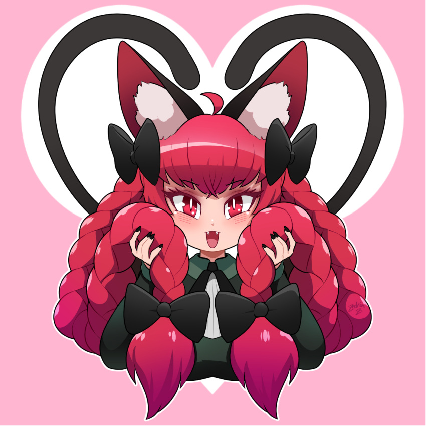 1girl, animal_ear_fluff, animal_ears, big_hair, black_bow, black_bowtie, bow, bowtie