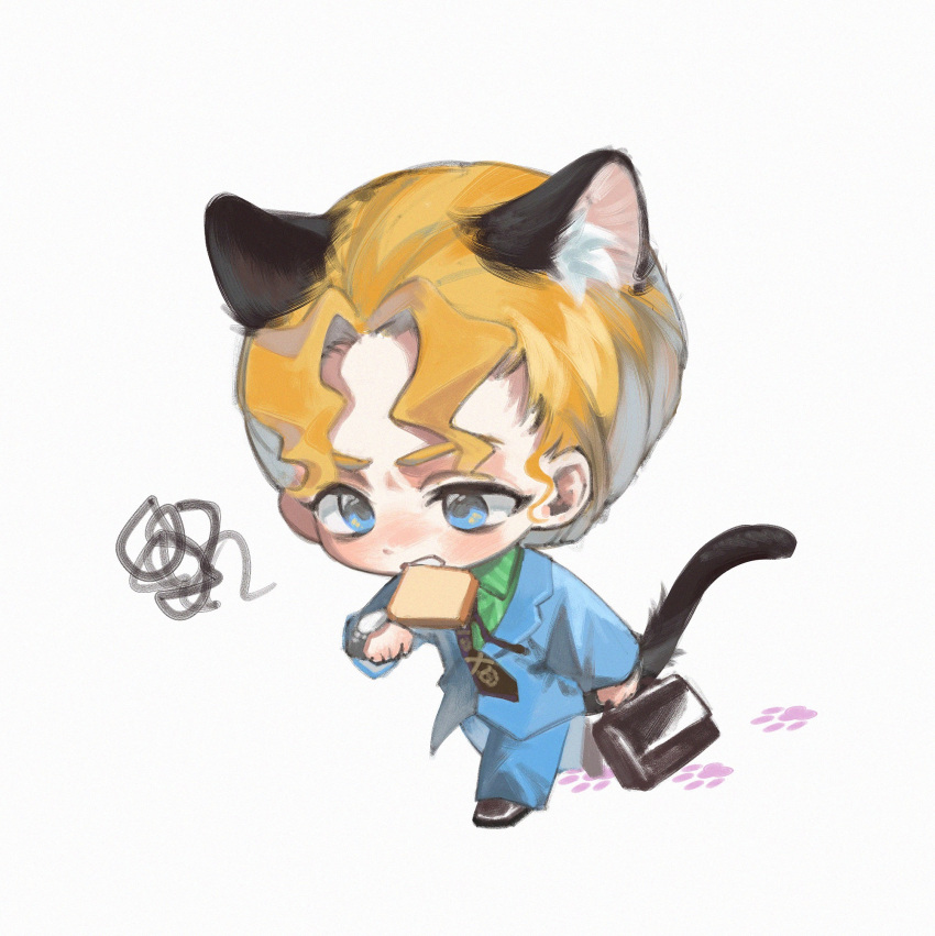 1boy, animal_ears, aoi_(cariiiie), black_footwear, black_necktie, blonde_hair, blue_eyes, blue_jacket