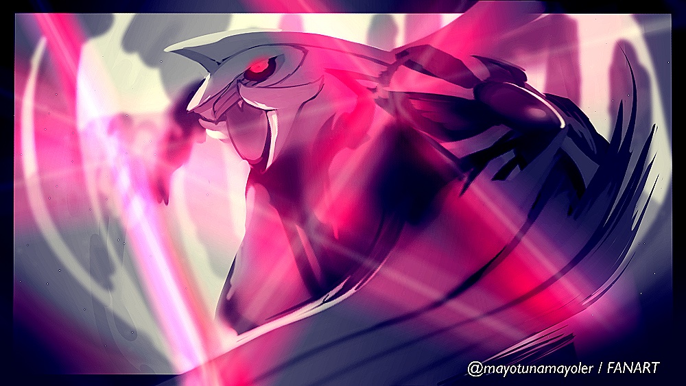blurry, border, commentary, fang, glowing, glowing_eyes, mayotsunamayo, motion_blur