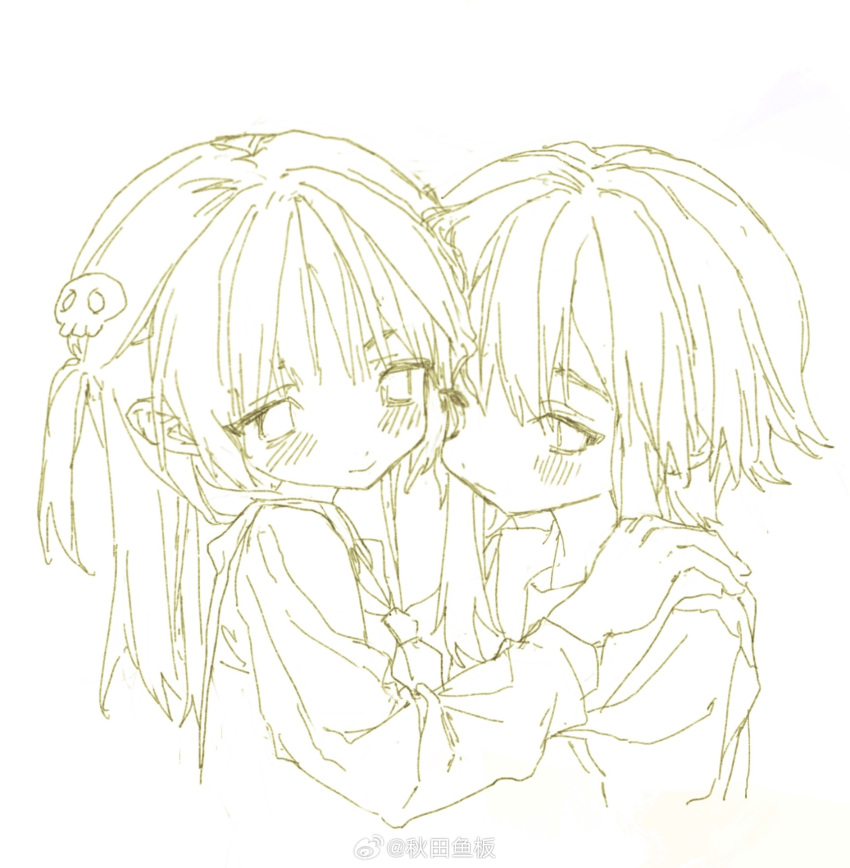 2girls, aoi_(cariiiie), blush, chinese_commentary, closed_mouth, commentary_request, cropped_torso, expressionless
