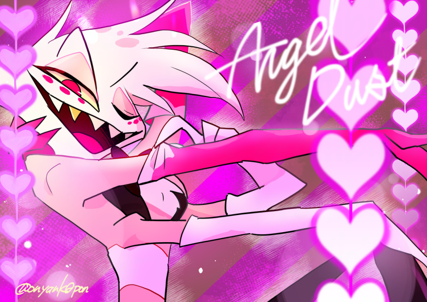 1boy, angel_dust, elbow_gloves, extra_arms, gloves, hazbin_hotel, heart, kin_(58n58n58n)