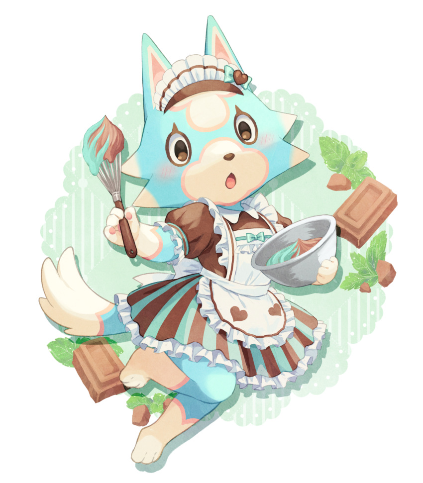 1girl, 96_(96zkin), :o, alternate_costume, animal_crossing, animal_ears, animal_feet, animal_hands
