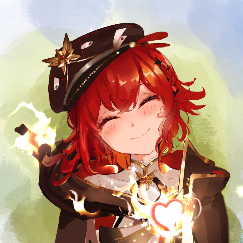 1girl, ^_^, bigleonard4, black_hat, blush, brown_cape, cape, closed_eyes