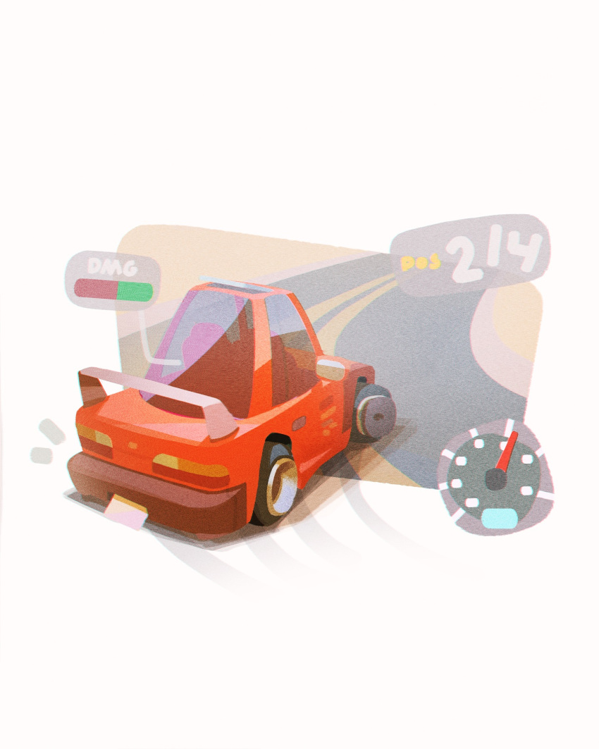 car, chibi, drifting, forza, from_behind, health_bar, highres, motor_vehicle