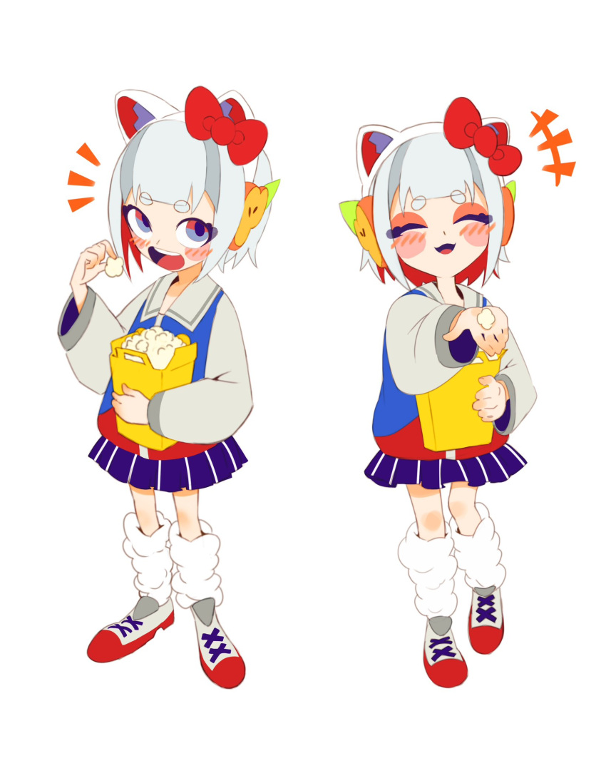 1girl, animal_ears, bag, black_cat207, blue_eyes, blue_jacket, blue_skirt, blush_stickers