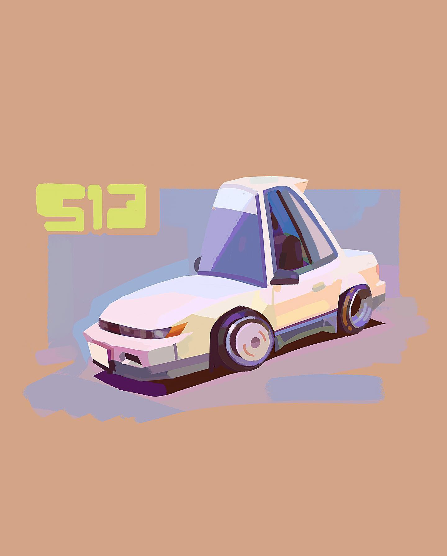 car, chibi, english_commentary, highres, motor_vehicle, nissan, nissan_silvia, nissan_silvia_s13