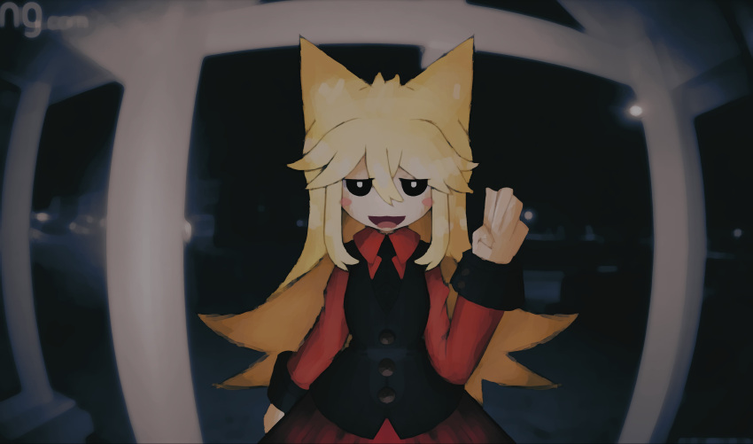 1girl, absurdres, animal_ears, bad_id, bad_twitter_id, black_eyes, black_necktie, black_vest