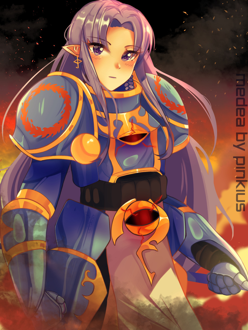 1girl, adeptus_astartes, armor, blue_armor, braid, chaos_space_marine, crossover, english_text