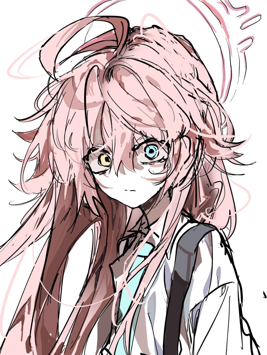 1girl, antenna_hair, blue_archive, blue_necktie, collared_shirt, engmuu_125, halo, heterochromia