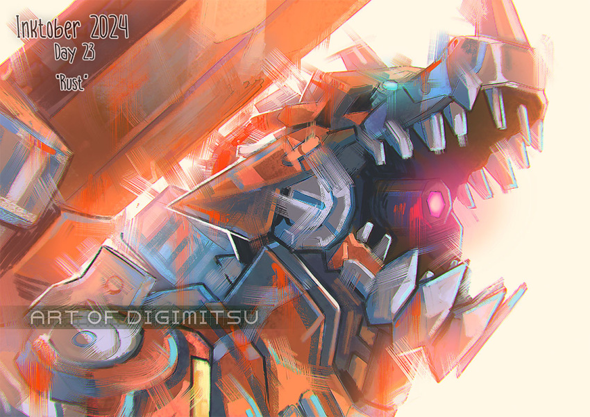 armor, artist_name, digimitsuart, digimon, digimon_(creature), dinosaur, mouth_cannon, no_humans