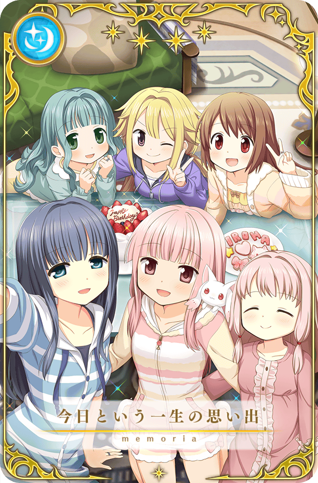 6+girls, ^_^, artist_request, bare_arms, birthday_cake, black_tank_top, blonde_hair, blue_eyes