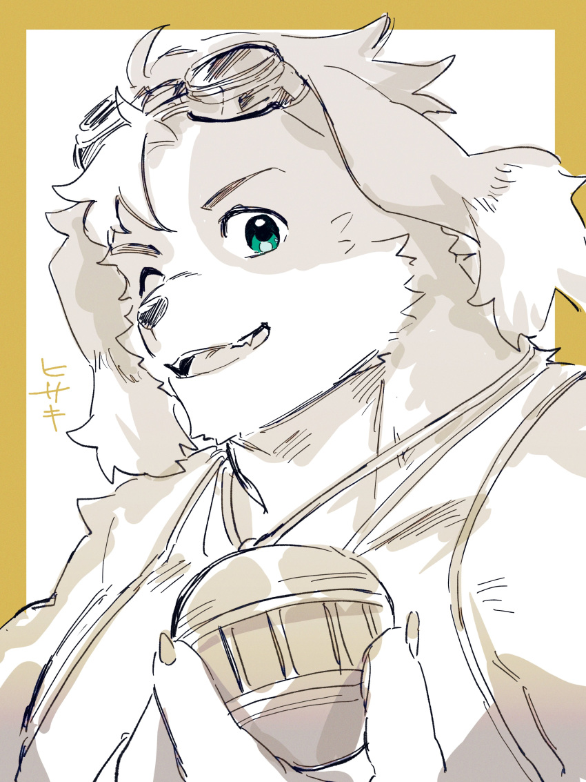1boy, absurdres, ahoge, animal_ears, border, character_name, claws, commentary_request