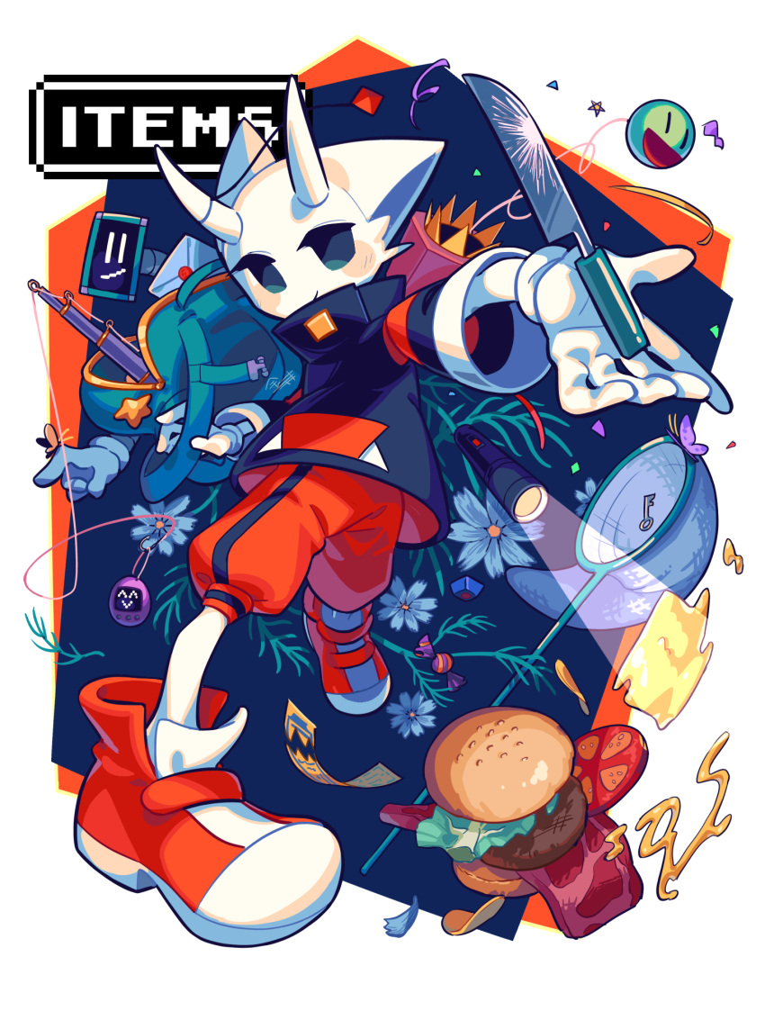 animal_ear_fluff, animal_ears, backpack, bag, blush_stickers, bug, burger, butterfly