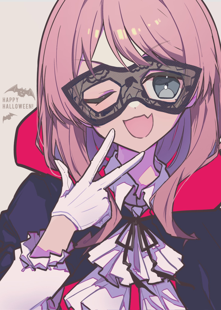 1girl, ascot, bang_dream!, bang_dream!_it's_mygo!!!!!, black_cape, black_mask, black_ribbon, cape