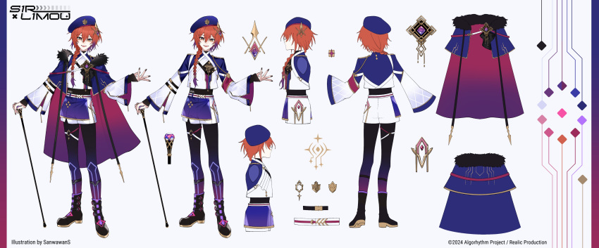 absurdres, algorhythm_project, beret, black_footwear, black_pantyhose, blue_capelet, blue_hat, blue_jacket