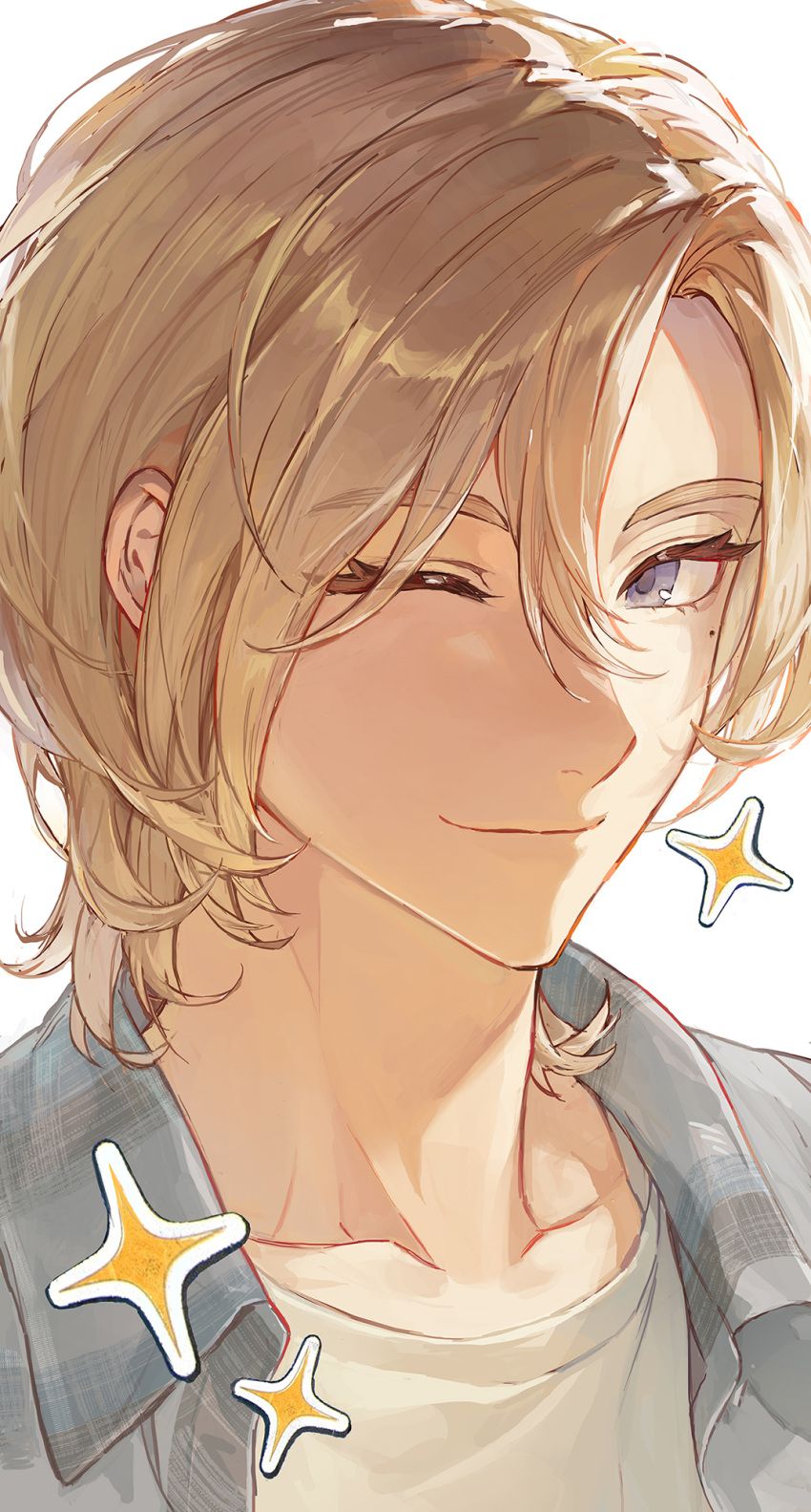 1boy, blonde_hair, blue_eyes, blue_jacket, highres, idol, jacket, k-pop