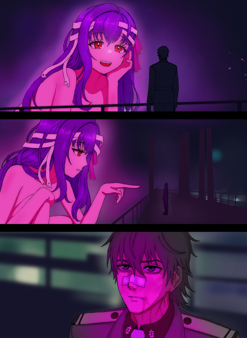 1boy, 1girl, absurdres, bandaged_head, bandages, bandaid, bandaid_on_face, bandaid_on_nose
