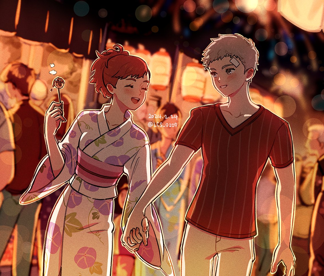1boy, 1girl, bandaid, bandaid_on_face, bandaid_on_forehead, blurry, blurry_background, blush