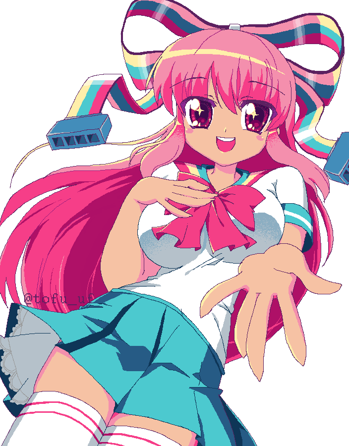 1girl, giffany, gravity_falls, hair_ribbon, long_hair, mameda_toofu, multicolored_ribbon, multicolored_sailor_collar