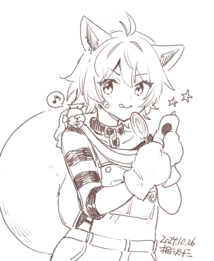 1girl, ahoge, animal_ears, animal_hands, animal_on_shoulder, artist_name, candy, crab_on_shoulder