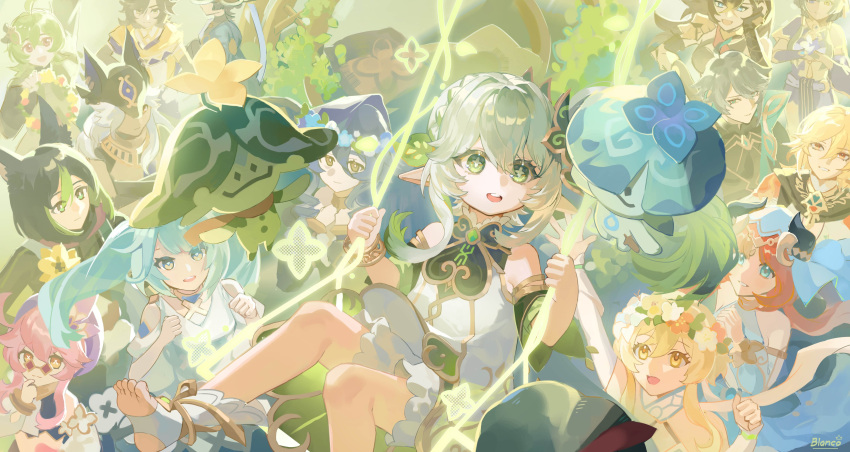 6+boys, 6+girls, :d, absurdres, ahoge, alhaitham_(genshin_impact), aqua_eyes, aqua_hair