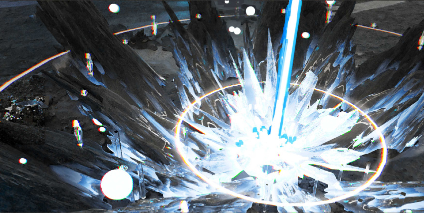 absurdres, chromatic_aberration, commentary, crystal, english_commentary, glowing, highres, light_particles