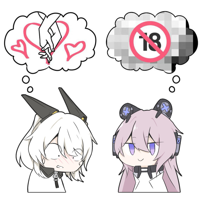 2girls, animal_ears, another_ship_dynamic_i_enjoy_(meme), bear_ears, blush, censored, coat, fake_animal_ears