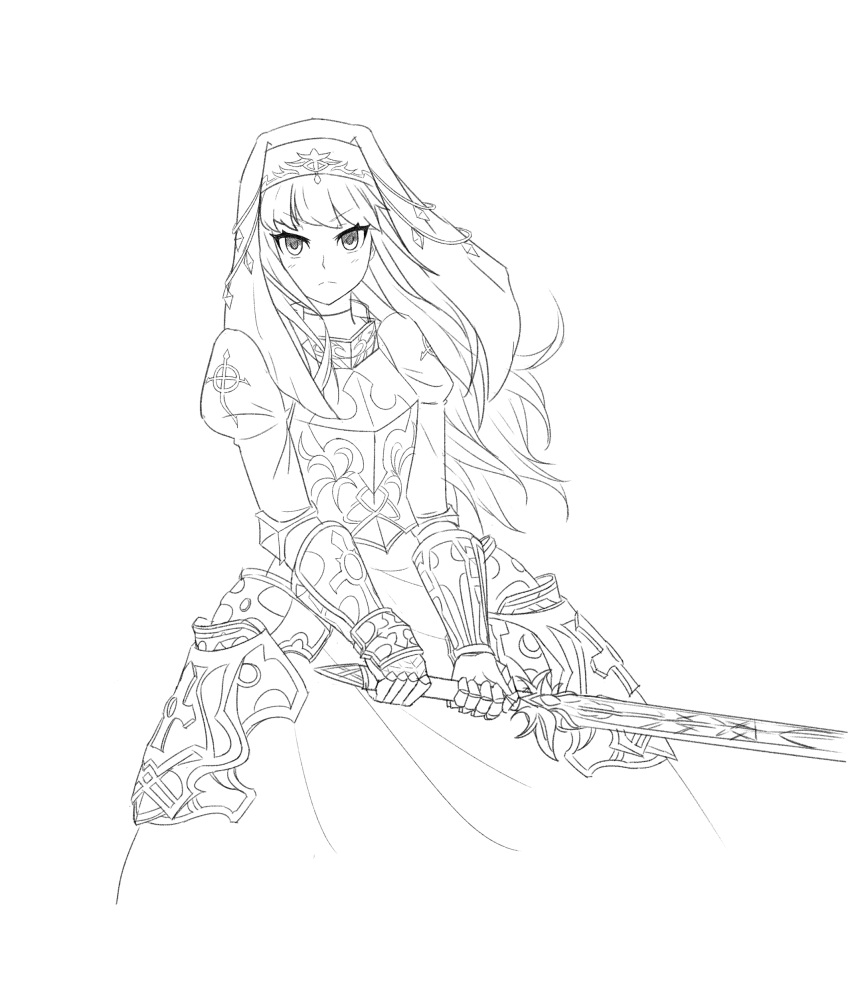 1girl, absurdres, angelica_(brown_dust), armored_skirt, brown_dust_(series), brown_dust_2, celtic_cross, chest_armor