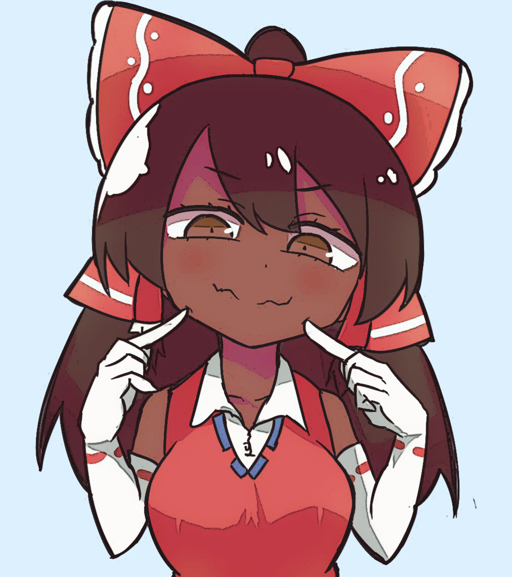 1girl, agucala_(cookie), blue_background, bow, breasts, brown_eyes, brown_hair, closed_mouth