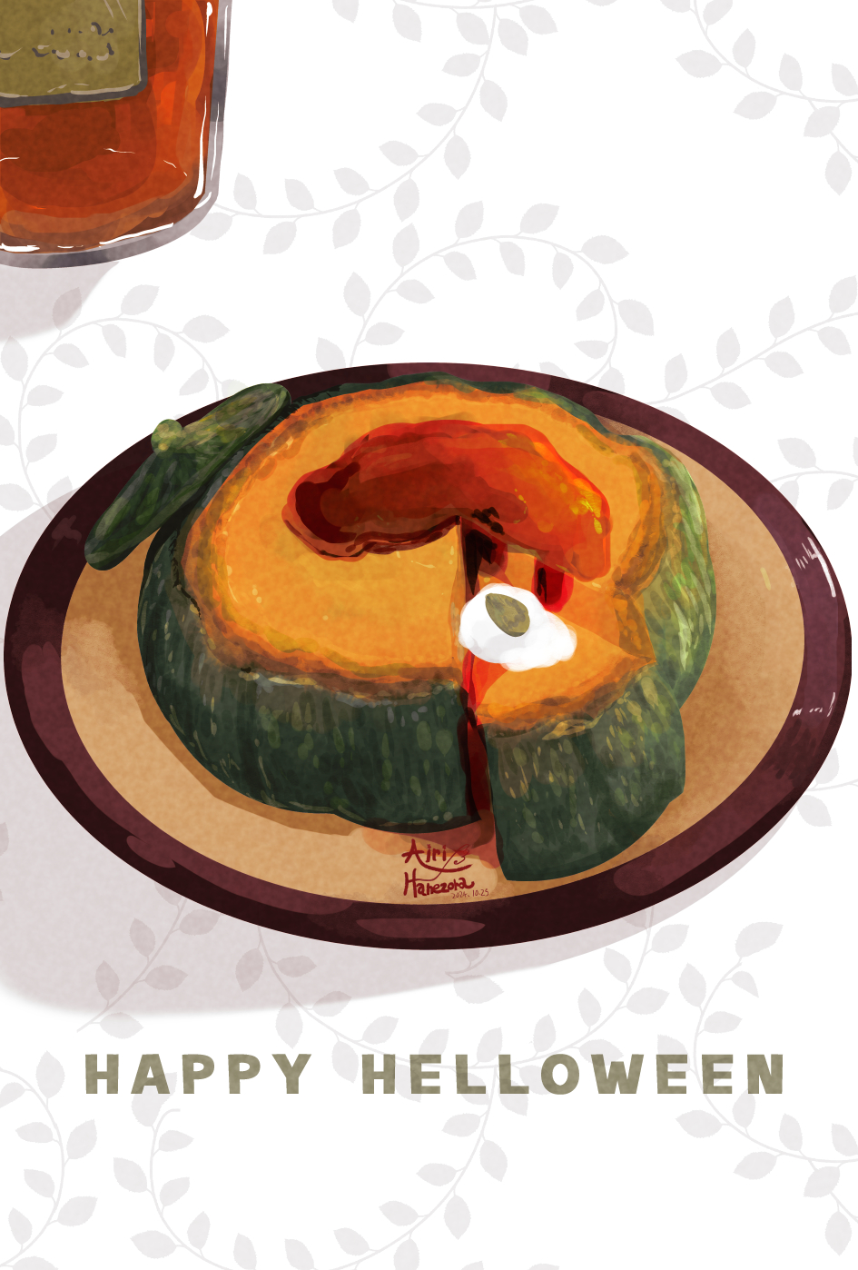 airihanezora, artist_name, food, food_focus, happy_halloween, highres, jar, no_humans
