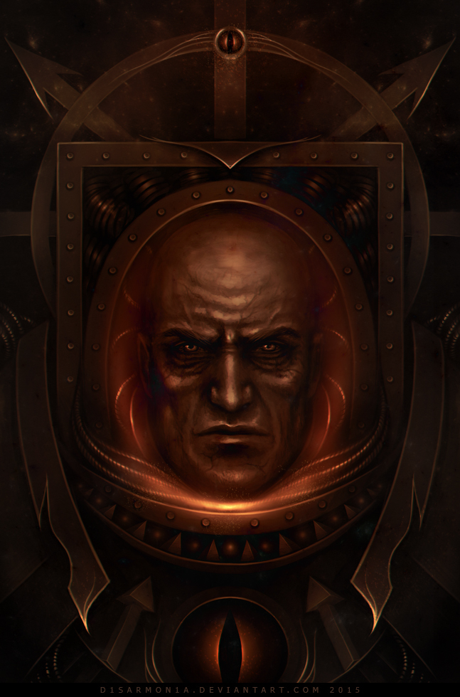 1boy, 2015, armor, arrow_(symbol), bags_under_eyes, bald, cable, chaos_(warhammer)