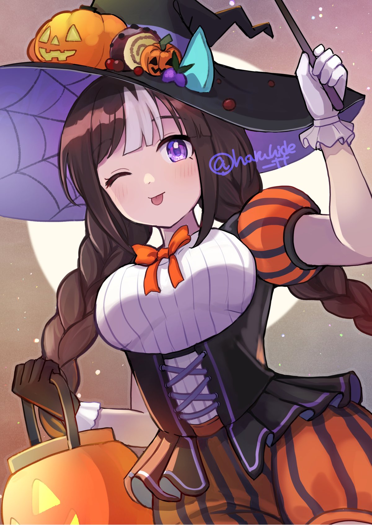 alternate_costume, animal_ears, blush, braid, commentary_request, gloves, grey_background, hair_between_eyes