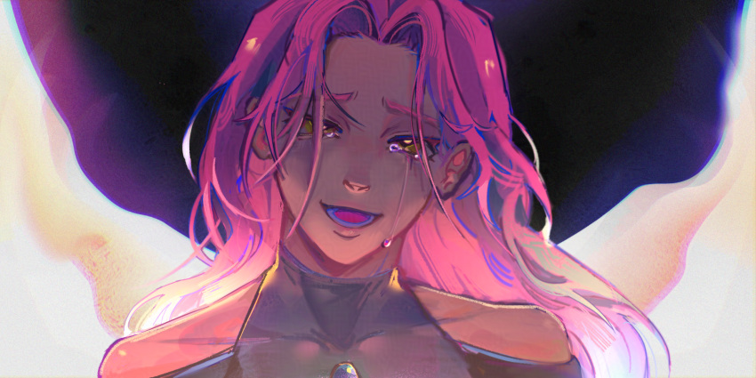 1girl, alien_stage, bare_shoulders, black_dress, clothing_cutout, crying, crying_with_eyes_open, dress