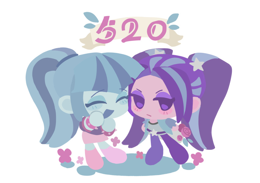 2girls, absurdres, aqua_hair, aria_blaze, aria_blaze_(human), blue_hair, blue_skin, blush