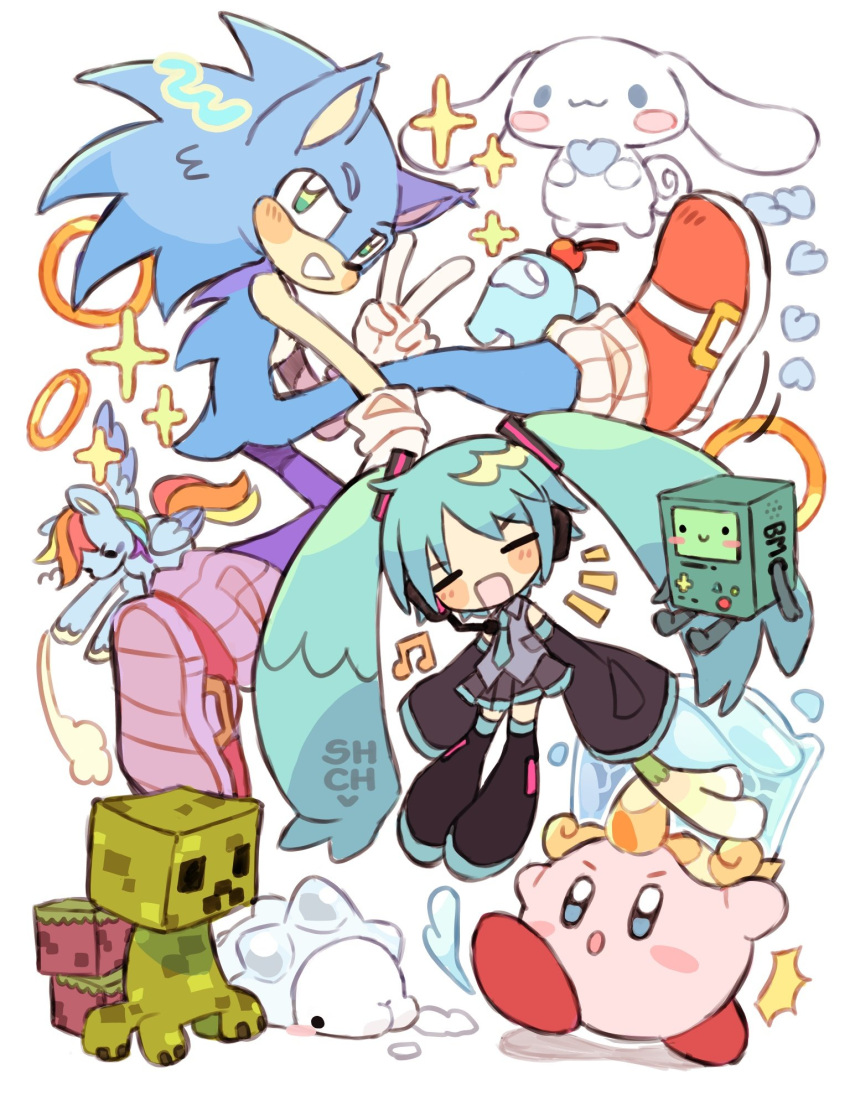 1boy, 1girl, adventure_time, among_us, aqua_hair, block_(minecraft), blush_stickers, bmo